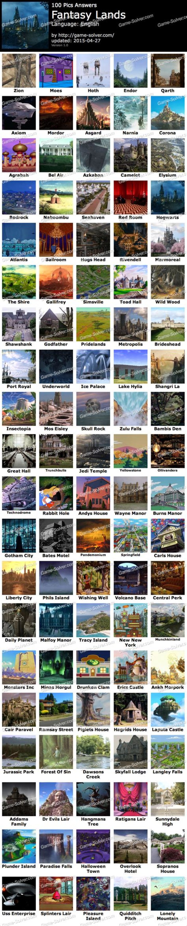 100 Pics Fantasy Lands • Game Solver
