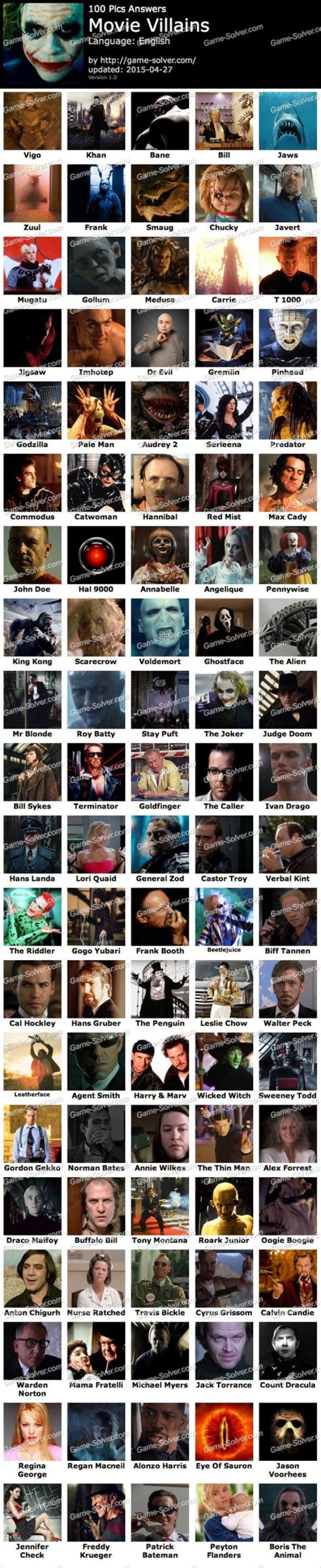 100 Pics Movie Villains • Game Solver