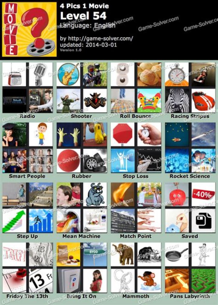 4 Pics 1 Movie Level 54 • Game Solver