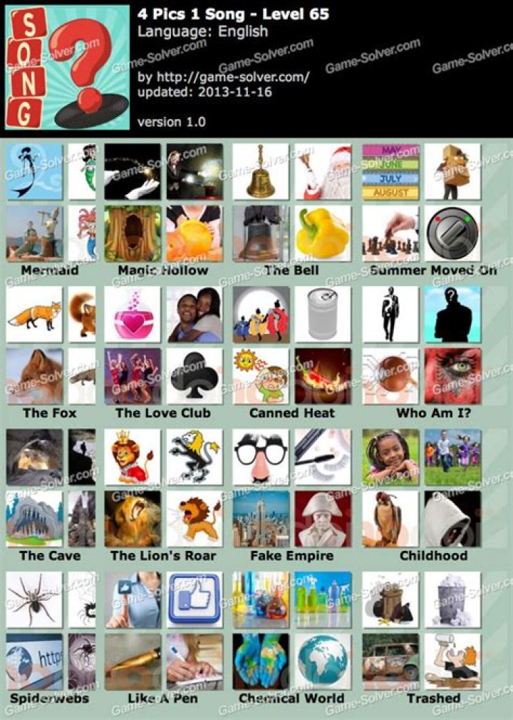 4 Pics 1 Song Level 67 • Game Solver