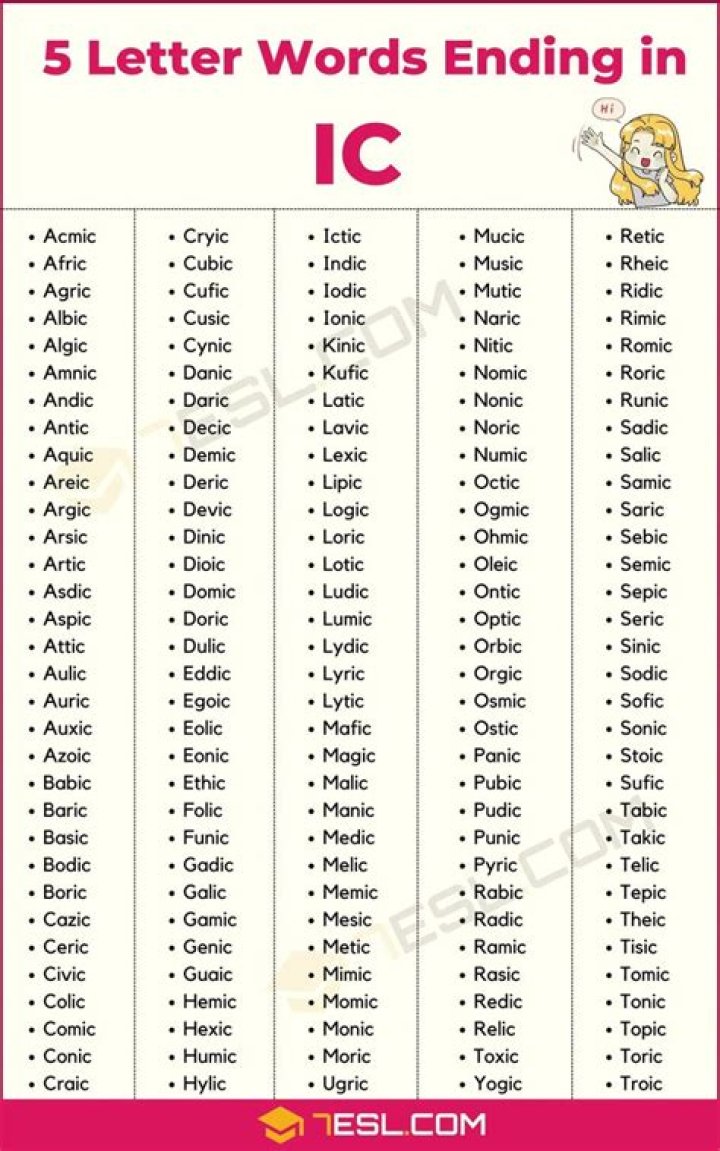 5 Letter Words Ending in IC