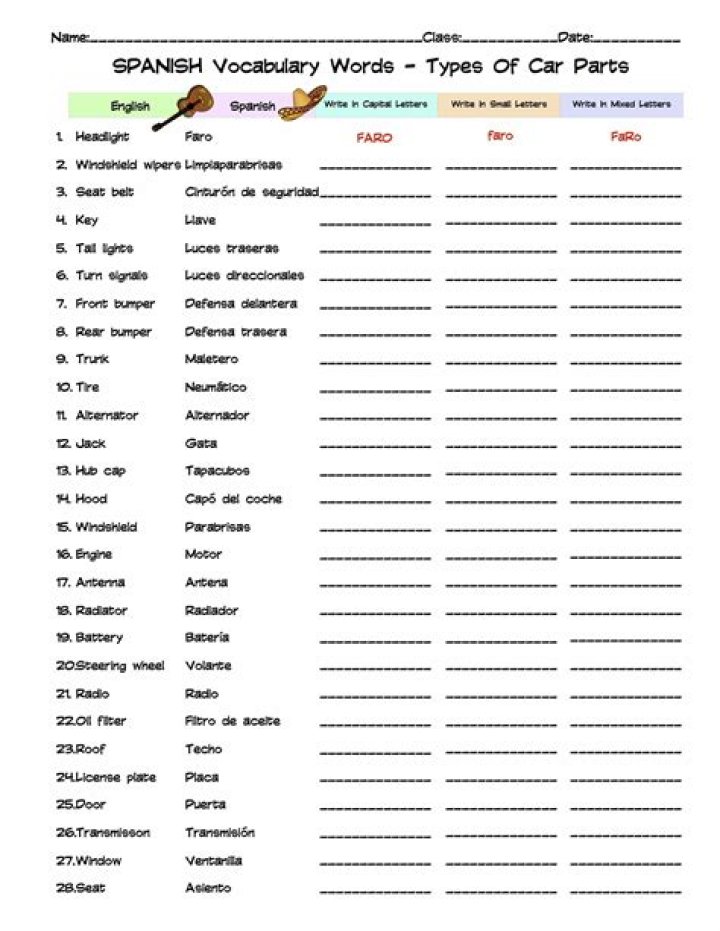 Car (Spanish Vocabulary) Quiz