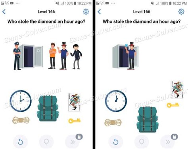 Easy Game Level 166 Who stole the diamond an hour ago? • Game Solver