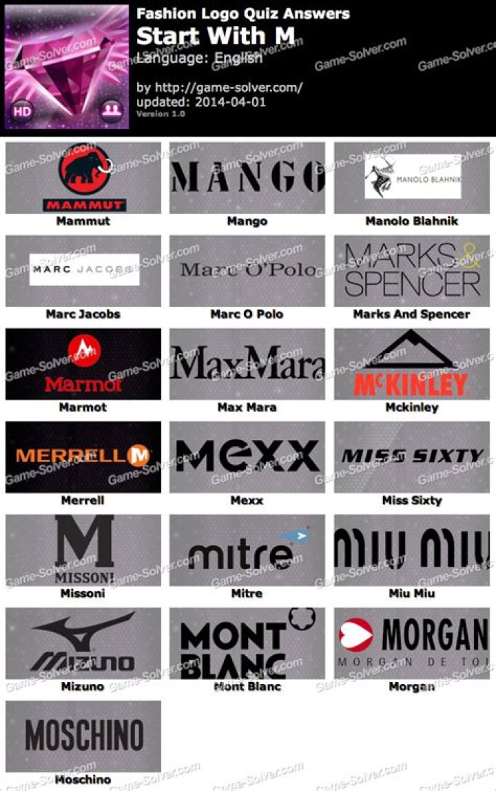 Fashion Logo Quiz Answers Start with M • Game Solver