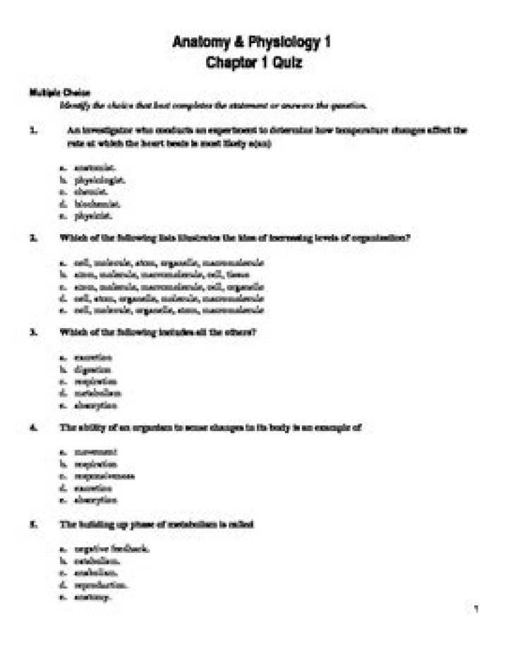 Human Anatomy and Physiology - Chapter 1 Quiz