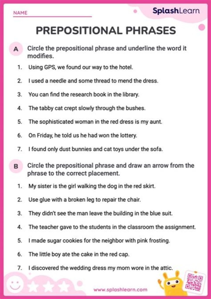 Identify prepositions and prepositional phrases Quiz