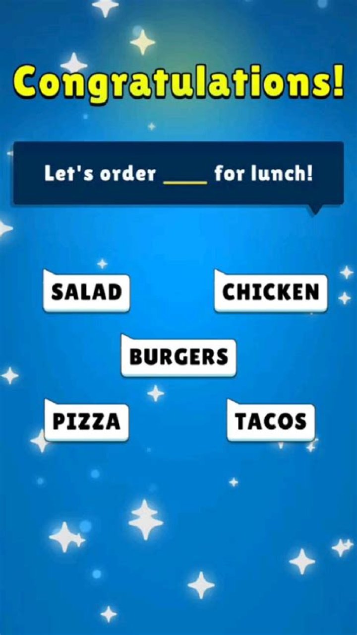 Let’s order ____ for lunch! Popular Words : Answers