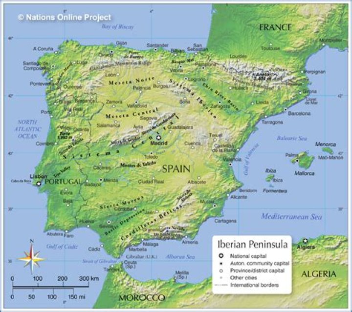 Mapa 1 La Peninsula Iberica de Espana--physical — Printable Worksheet