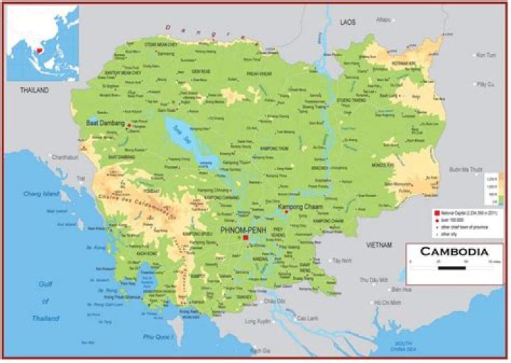 Physical map of Cambodia Quiz