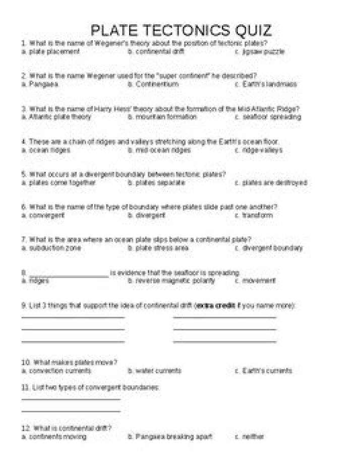 Plate Tectonics Quiz