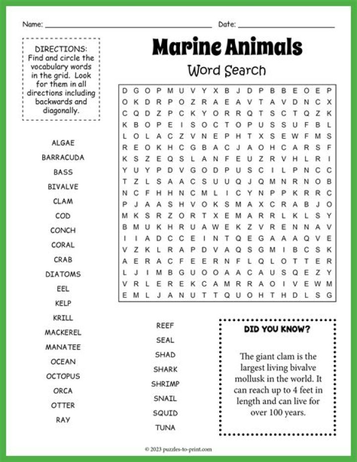 Spiny marine animal Word Hike – Answers