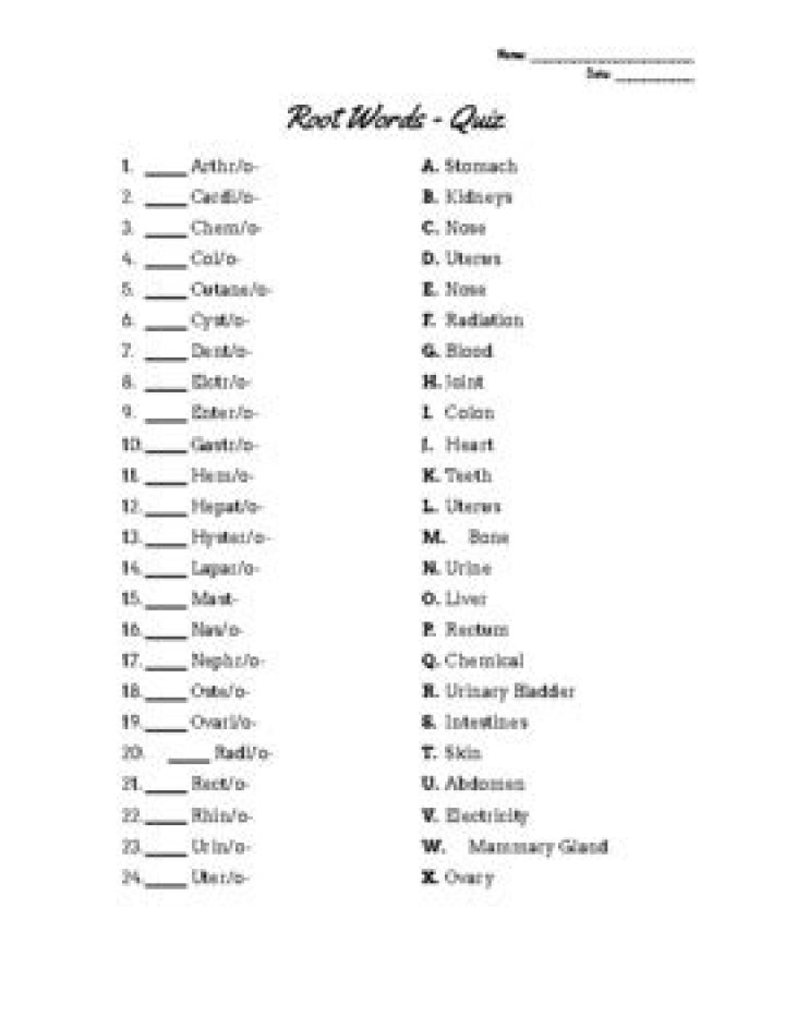 Veterinary Assisting - Root Words Quiz