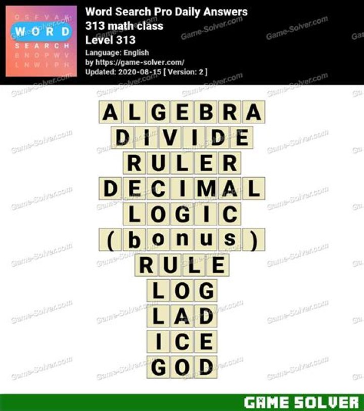 Word Search Pro 313 math class Answers • Game Solver