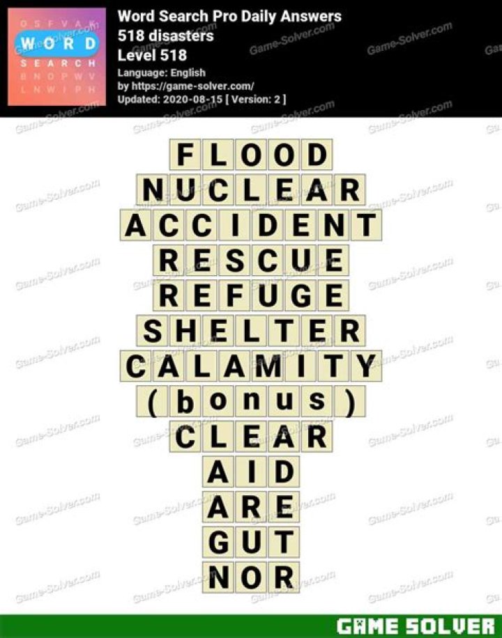 Word Search Pro 518 disasters Answers • Game Solver