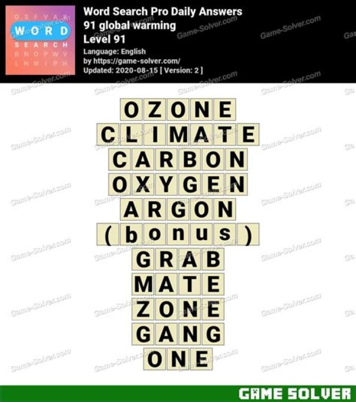 Word Search Pro 91 global warming Answers • Game Solver