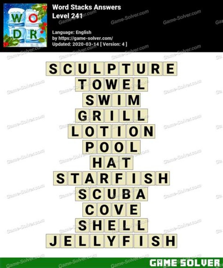Word Stacks Level 241 Answers • Game Solver