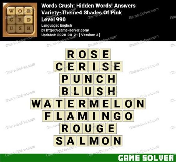 Words Crush Variety-Theme4 Shades Of Pink Answers • Game Solver